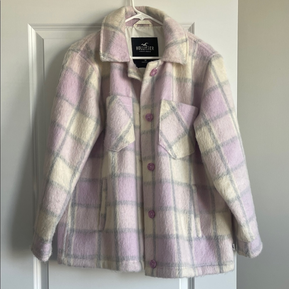 Hollister Pastel Plaid Jacket in Purple and White